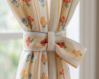 Cortinas florales para habitación infantil, cortinas de algodón a rayas de colores, cortinas para guardería OEKO-TEX, cortinas blancas florales para ventana, panel de cortina a medida