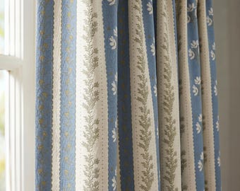 Cortinas de rayas florales, paneles de cortinas botánicas vintage, cortinas de estilo cottagecore, cortinas de estilo rústico, cortinas a medida, cortinas que filtran la luz.