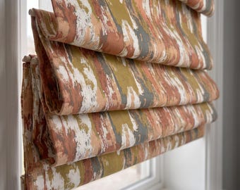 Earthy Abstract Roman Shade, Terracotta and Olive Green Custom Window Blind, Boho Brushstroke Window Treatment for Living Room or Kitchen