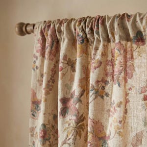 Vintage Floral Linen Curtains • French Country Farmhouse Drapes • Custom Size Rust & Green Botanical Window Treatment • Cottagecore Decor