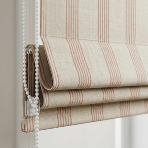Striped Roman Shade | Beige Red Stripe Window Shade | Custom Roman Blinds | Farmhouse Window Treatment | Made to Measure