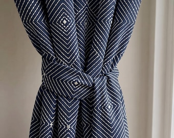 Navy Blue Geometric Roman Shades, Tailored Diamond Pattern Window Blinds for Living Room & Bedroom, Woven Fabric Window Coverings