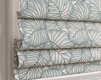 Embroidered Leaf Roman Shades • Sage Green Botanical Window Blinds • Made-to-Measure Woven Fabric Window Coverings