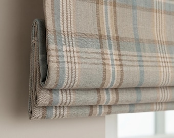 Plaid Roman Shade, Custom Window Shade, Neutral Check Roman Blind, Farmhouse Window Treatment, Corded Roman Shade, Made to Measure