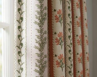 Florale Streifen Vorhänge, Vintage botanische Vorhang Panels, Cottagecore Fenstervorhänge, Bauernhaus Vorhänge, benutzerdefinierte Vorhänge, Lichtfilterung