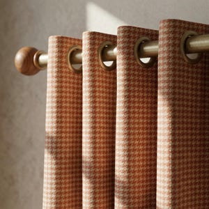 Tende a pied de poule color terracotta, tende con motivo ruggine, pannelli per finestre su misura, tende in stile rustico, 4 opzioni di stile per la parte superiore disponibili