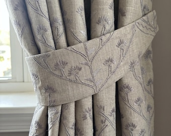 Taupe Grey Embroidered Curtains, Botanical Floral Vine Drapes, Custom Linen  Window Curtain, Neutral Bedroom Living Room Curtain Panel