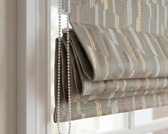 Taupe Geometric Roman Shade, Embroidered Roman Blind, Modern Beige Window Shade, Custom Luxury Roman Curtain