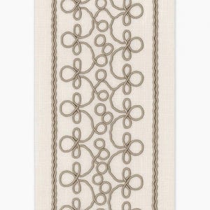 Embroidered Swirl Loop Trim: Ivory Beige & Taupe Brown Fabric Border