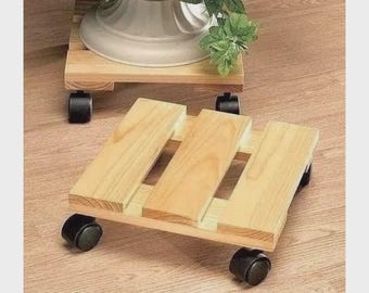 Suporte de madeira com rodas para fácil mobilidade, carrinho de exposição ou armazenamento de plantas rústicas, organizador de móveis de madeira durável feito à mão