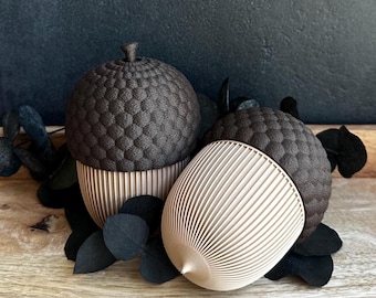 Acorn-shaped storage box with lid (standing & lying down) | 3D printed storage | Modern autumn decoration | Acorn decor, Scandinavian style, Christmas gift
