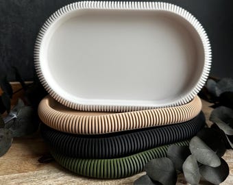 Japandi minimalist 3D printed tray – modern oval decorative tray – storage tray for living room, bathroom, kitchen