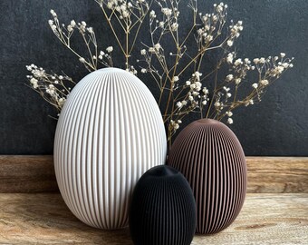 Ribbed Easter Egg Set | Japandi Style Decor | 3D Printed Easter Decorations | Set of 3 Modern Minimalist Easter Eggs