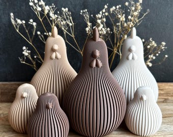 Easter Chicken Decoration Set – Modern Grooved Design | Large 14 cm & Small 6.5 cm | Minimalist Decorative Figurine | Scandinavian Decor | Easter Gift