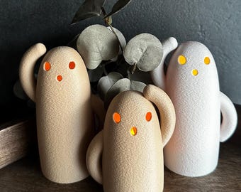 Haniwa Ghost Set, 3D Printed Ghosts for LED Tea Lights, Japanese Decor, Halloween Decor, Glowing Ghosts