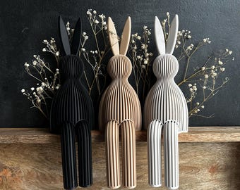 Minimalist Japandi Easter Bunny Decoration – Modern Bunny Figurine for Shelves – Rotating Legs – Scandinavian Spring Decoration