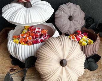 Pumpkin bowl with lid | Halloween candy bowl | Autumn decoration | 3D printed pumpkin | Candy bowl