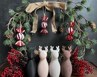 Ribbed Reindeer 11 cm | Modern Christmas Decoration | 3D Printed | Scandinavian/Japanese Decor | Winter Figurine | Christmas Gift Idea