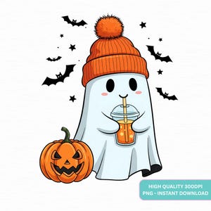 Cute Halloween ghost png, coffee png, Bougie Ghost png, Pumpkin Sublimation Design, t-shirt png, Mug png, Trending png,png digital download