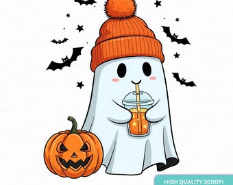 Cute Halloween ghost png, coffee png, Bougie Ghost png, Pumpkin Sublimation Design, t-shirt png, Mug png, Trending png,png digital download