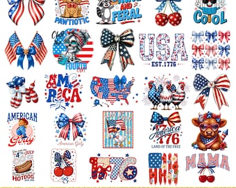 Paquete de PNG populares del 4 de julio, PNG retro de EE. UU., paquete de PNG patriótico, gráfico de camiseta del Día de la Independencia, diseños de camisetas del 4 de julio