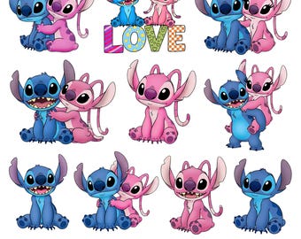 スティッチとピンクのスティッチのPNGバンドル、スティッチのPNGクリップアート、スティッチのPNG、スティッチの愛のデザイン、スティッチのカップルのPNG、即時ダウンロード