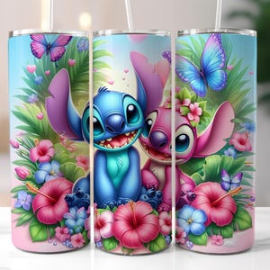 3d Angel and Stitch 20 Oz skinny Tumbler Wrap, Stitch Sublimation tumbler design, Cute Stitch Images, Digital Download file, Stitch Wrap