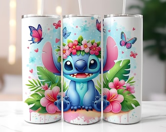 Magic Stitch Floral Watercolor Tumbler wrap, Stitch Floral 20oz Skinny Tumbler wrap, Stitch Sublimation tumbler Design, Png Digital File