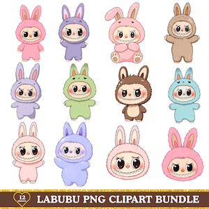 12 Monster Doll Png Clipart Bundle, Kawaii Cute Digital Stickers, Cute Doll For Kid Girl, La-bu-bu Bundle PNG, Doll Cartoon,Digital Download