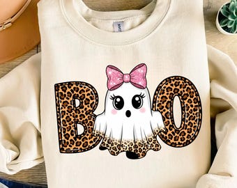Preppy Ghost Boo PNG, Leopard Spooky Coquette PNG, Leopard print Ghost PNG, Halloween Shirt Png, Fall Png, Trendy Halloween Png, Pumpkin Png