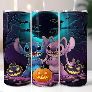 Stitch Angel Halloween Tumbler Wrap, Stitch Halloween 20oz Skinny Tumbler png,  Stitch Sublimation Design, Stitch Spooky Vibes, PNG Download