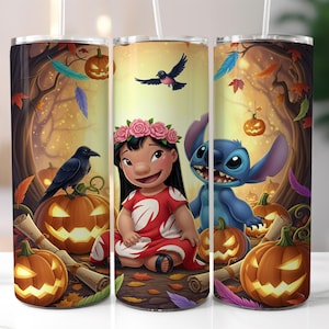 Stitch Lilo Halloween Tumbler wrap, 20 oz skinny tumbler sublimation design, Halloween Spooky Vibes Design, Stitch Wrap, Digital Download