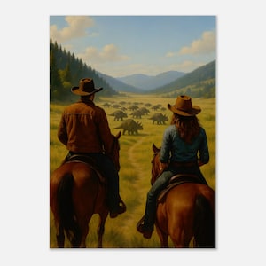 The Long Ride - Cowboy e Cowgirl e la Valle dei Dinosauri - Stampa artistica/Stampe da altrove. Poster su carta opaca premium