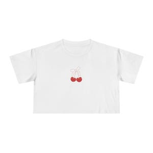Cherry Crop Tee, Coquette Baby Tee, Women&#39;s Summer Shirt, Y2K Style, Cute Fruit Print Shirt, Retro Red Cherries Top