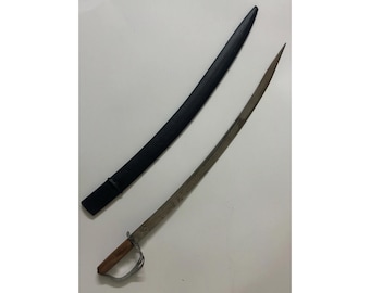 Espada antigua vintage de curva ligera, espada, sable, cuchillo, machete, katana, medieval, rara, antigua, vaina, coleccionable, kukri, empuñadura de madera
