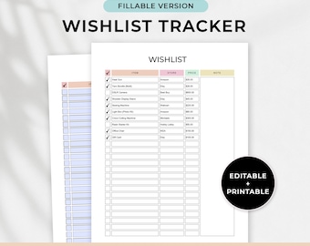 Wishlist Tracker, Printable Wishlist Template, Wishlist Planner, Shopping Wishlist Digital, Editable Wishlist, PDF, A4/A5/Letter