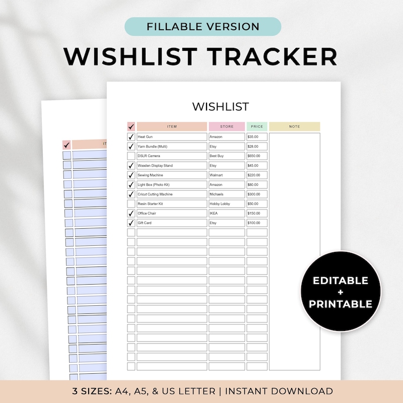 Excel Template Wishlist - Etsy