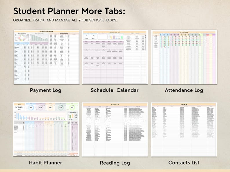 Google Sheets Student Planner Template
Organize coursework, deadlines, and exams with this Google Sheets Student Planner Template. Fully editable and digital, it’s perfect for students who want a simple, clear, and effective method to track tasks, assignments, and study schedules across all subjects.