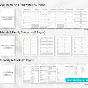End of life organizer with medical history, emergency contacts and healthcare information tracker