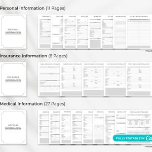Estate planning binder printable with financial records, insurance information and asset tracking pages