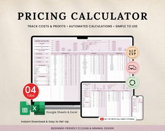 Preisrechner für kleine Unternehmen, Rezeptkostenrechner, Preisliste für handgefertigte Produkte, Profit-Marge-Preisführer, Googlesheet Excel