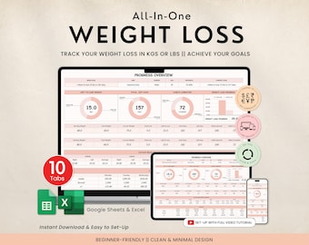 Abnehm-Tracker Tabelle für Google Sheets Excel, Workout-Tracker, Habit-Tracker, Körpermessungs-Ziel-Tracker-Diagramm