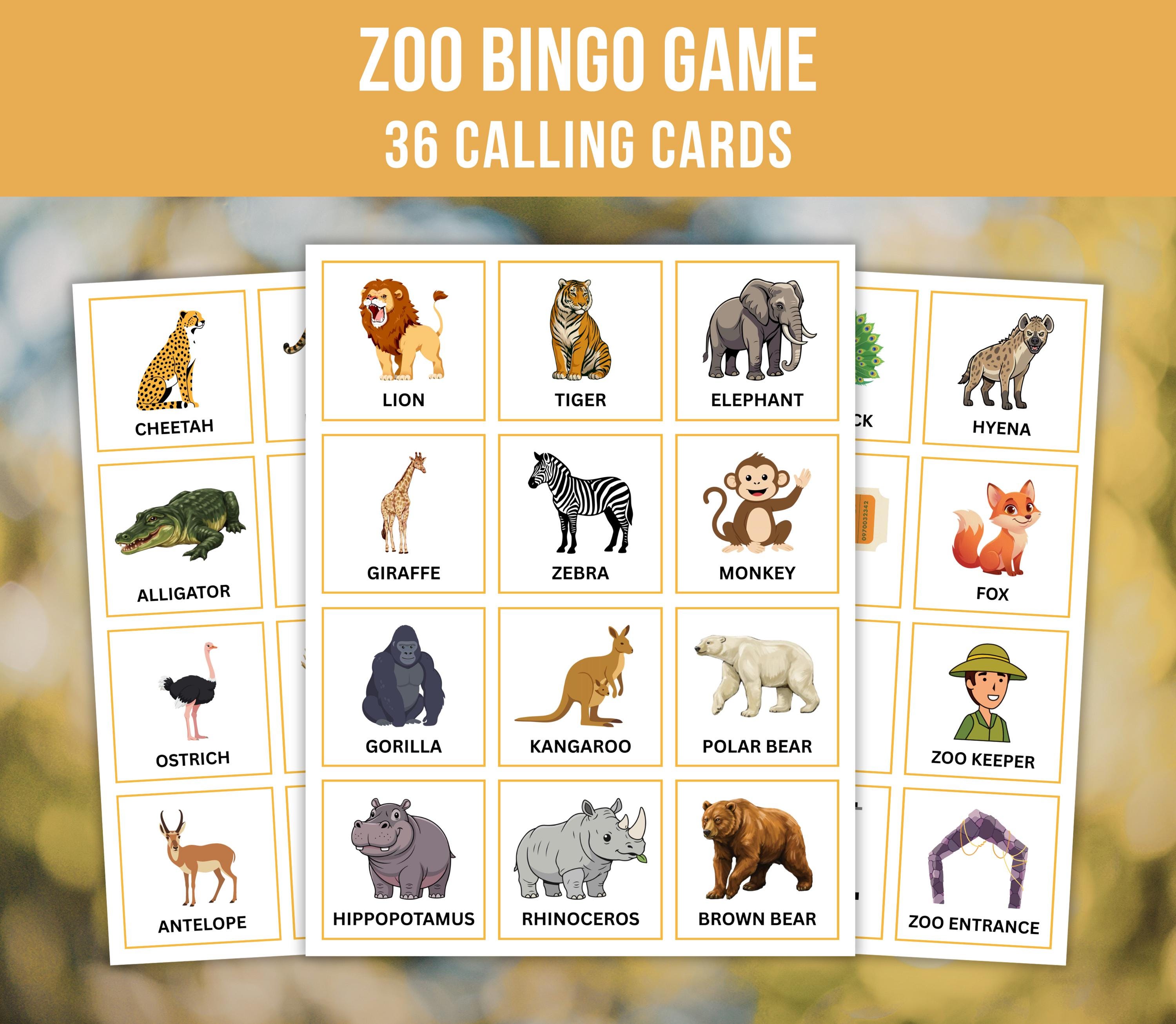 Zoo Bingo, 50 Zoo Bingo Cards, Printable Animal Bingo, Zoo Party Game ...