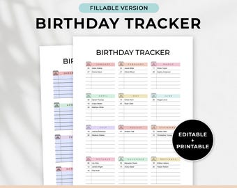Editable Birthday Tracker, Printable Birthday List, Birthday Calendar, Birthday Reminder, Birthday organizer, Birthday Chart, PDF, Letter/A4
