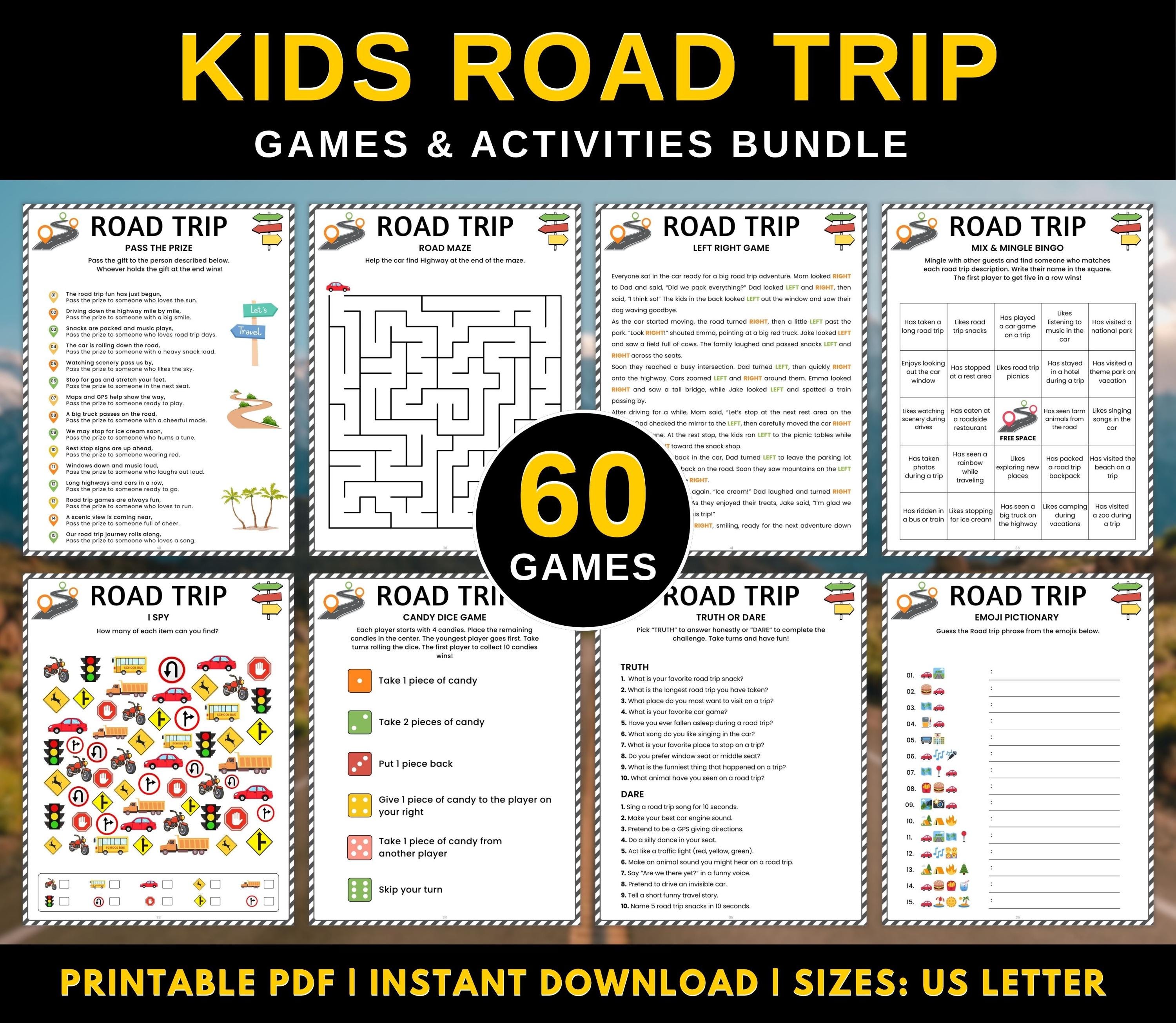 Kids Road Trip Games Printable, Family Road Trip Activities Bundle ...