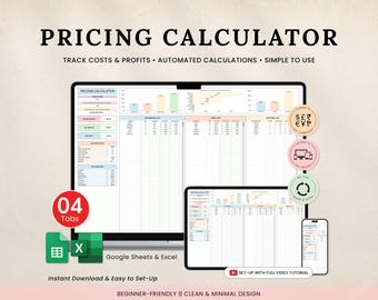 Preis & Gewinn-Rechner für kleine Unternehmen Googlesheet Excel-Vorlage Pricing-Methoden Profit Margin Pricing Guide Preisliste Tracker