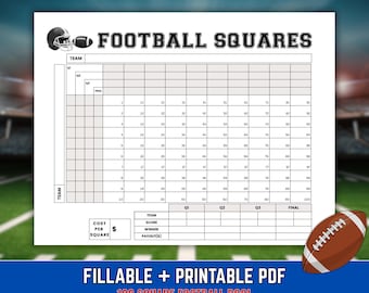 100 Football Squares Game, Football Fundraiser Squares 2026, Printable Football Pool, Quarter Changing Grid, Fillable Football Square PDF