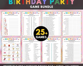 Birthday Game Bundle, Printable Birthday Games, Birthday Party Games, Birthday Games for Kids and Adults, Birthday Emoji, Word Search, Maze