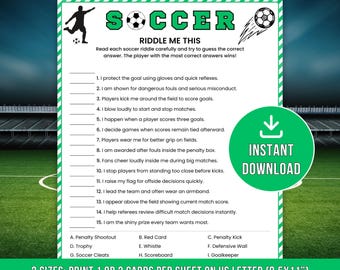 Soccer Riddles Game, Soccer Riddle Quiz, Printable Soccer Riddles Game, Fun Soccer Trivia Game, Brain Teaser Printable