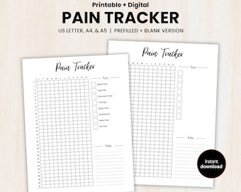 Pain Tracker Printable, Journal Printable, Yearly Health Tracker, Pain Journal, Pain Log, Symptom Tracker, Health Journal- Letter/A4/A5 PDF
